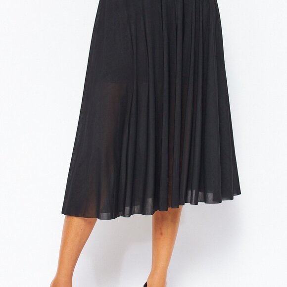 LOVE POEM Black Pleated Midi Skirt | Flowy High Waist A-Line Skirt - Picture 3 of 6